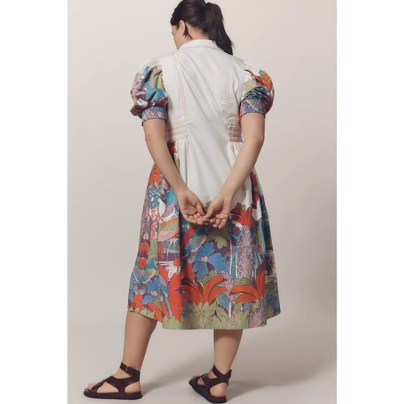 nwt ANTHROPOLOGIE MAEVE sz 3X Puff Sleeve Smocked Shirt Dress - Picture 3 of 4